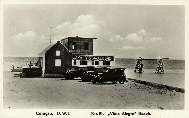 curacao, D.W.I., WILLEMSTAD, Vista Alegre Beach, Old Cars (1920s) RPPC 21