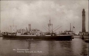 Dunkerque Dunkirk France FR Lighthouse Ships Vintage Real Photo Postcard