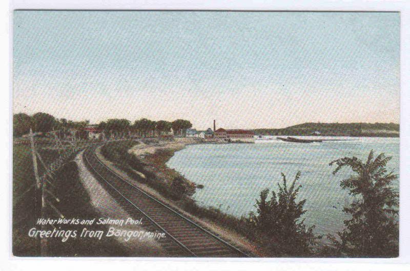 Water Works Salmon Pool Railroad Track Bangor Maine 1905c postcard