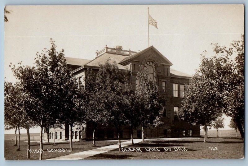 Clear Lake South Dakota SD Postcard RPPC Photo High School Campus Building