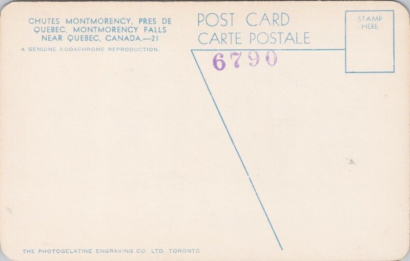 Chutes Montmorency Falls Quebec QC Que Postcard H33