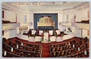 Miami Florida~First Christian Church~Pews~Pulpit~Choir~1939 Linen Postcard