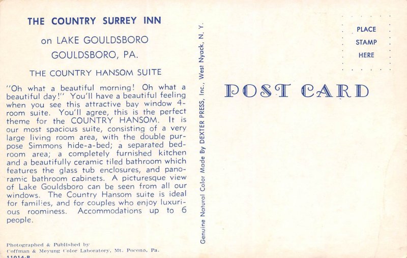 Gouldsboro, Pennsylvania, The Country Surrey Inn, Vintage Postcard AA355-9