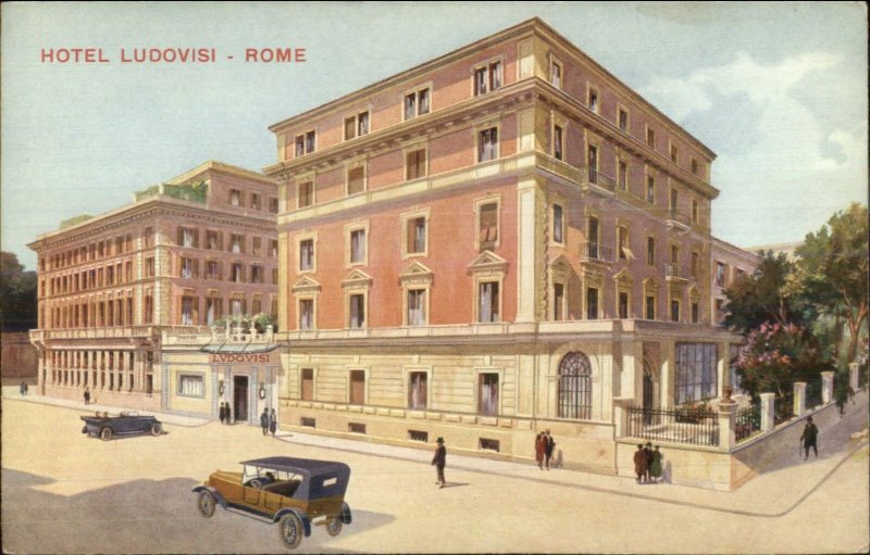 Rome Roma Italy Hotel Ludovisi c1920 Cars Postcard