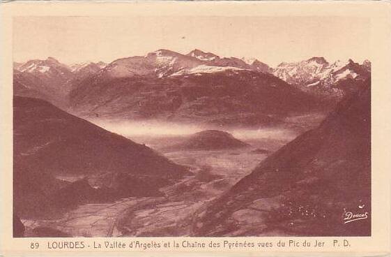 France Lourdes La Vallee d'Argeles et la Chaine des Pyrenees vues du Pic...