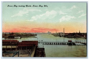 c1950's Green Bay Looking North Truss Bridge Buildings Green Bay WI Postcard 