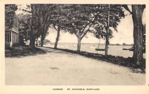 St Michaels Maryland birds eye view boats in harbor antique pc BB865