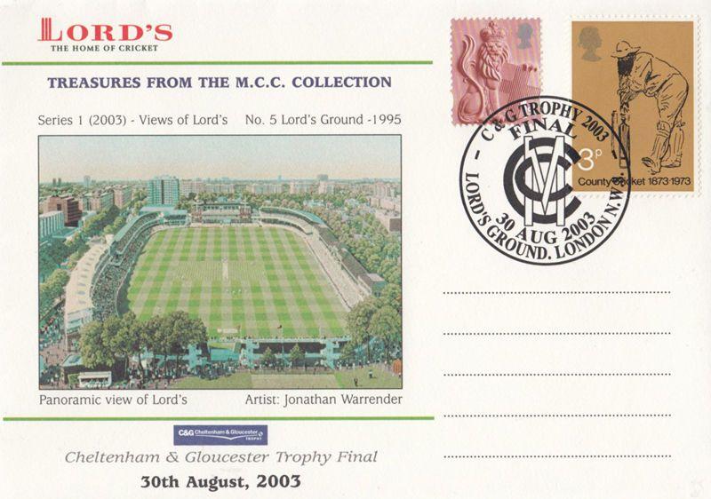 Cheltenham Gloucester Cricket Team Final Lords 2003 First Day Stamp Cover