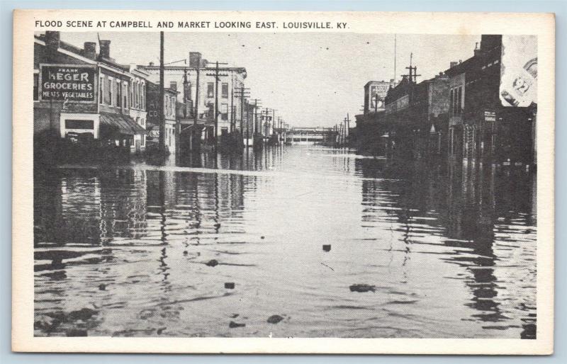 Postcard KY Louisville Flood Scene Campbell & Market Looking East Vintage L18