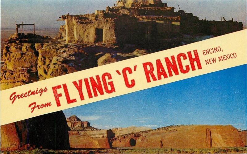 Greetings FromEncino New MexicoFlying C Ranch1950s Postcard