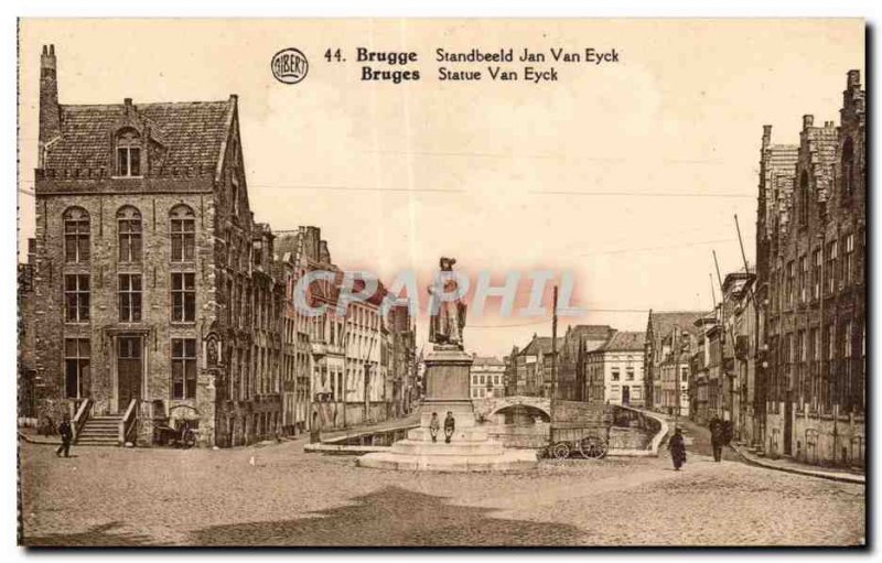 Old Postcard Brugge Belgium Statue Van Eyck