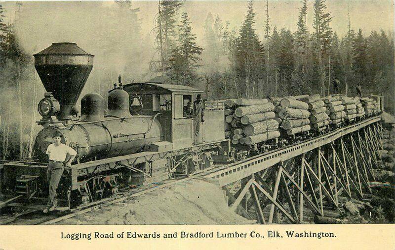 1910 Elk Washington Edwards & Bradford Lumber Industry Railroad Trestle Postcard