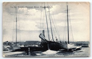 1908 FREEPORT LONG ISLAND NY FREEPORT RIVER ON THE WEIGHS SAILBOATS  P3595