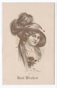 Beautiful Woman Hat Artist Signed Toniolo 1913 postcard