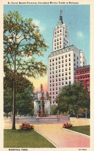 Memphis Tennessee Court Square Fountain Columbian Mutual Tower Postcard c1930