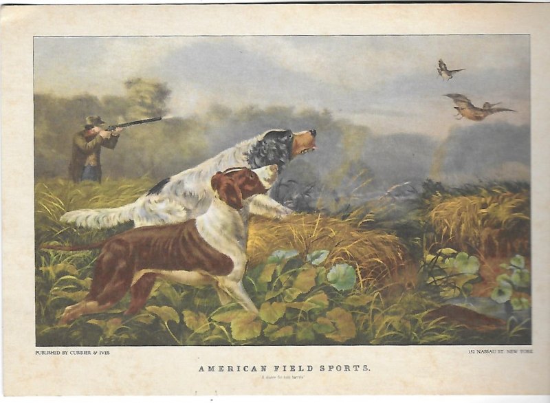 Published Currier & Ives American Field Sports Two Hunting Dog Prints  5 by 7 in