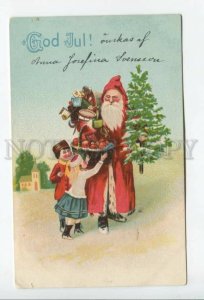 431695 Christmas SANTA CLAUS w/ Toys and Kids Vintage X-mas postcard