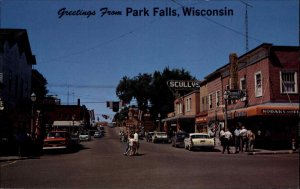 Park Falls Wisconsin WI Van Buses Classic Cars Vintage Postcard