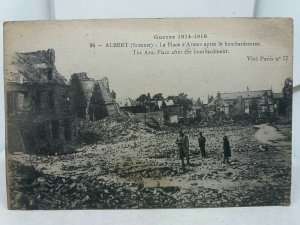 Antique WW1 Postcard Albert (Somme) La Place d'Armes after the bombardment