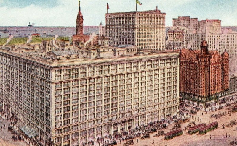 C.1910 Business Center of Chicago, Overlooking Marshall Field Postcard P170 