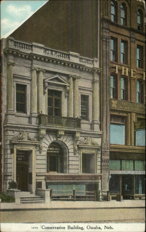 Omaha NE Conservative Building Savings & Loan Bank c1910 Postcard