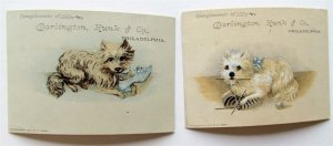 PLAYING DOGS DARLINGTON RUNK & CO PHILADELPHIA 2 ANTIQUE VICTORIAN TRADE CARDS