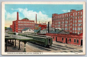 Corning Glass Works & Office Train Station Depot Corning NY Postcard L4