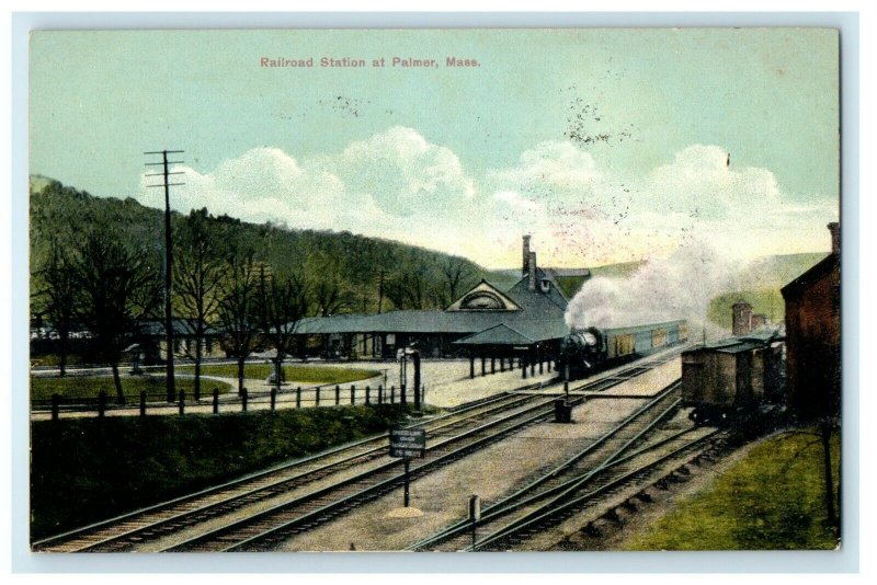 c1913 Railroad Station Scene, Palmer, Massachusetts MA Postcard 