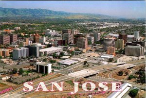 San Jose, CA California  DOWNTOWN SKYLINE Bird's Eye View  1992 4X6 Postcard