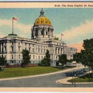 c1940s St. Paul, MN State Capitol Roadside Car Linen PC Neoclassical Gopher A330