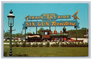 Six Gun Territory Silver Springs FL Postcard Entrance Train Skyride Sign Chrome