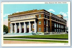 Salina Kansas KS Postcard Salina Memorial Hall Exterior Building c1940 Vintage