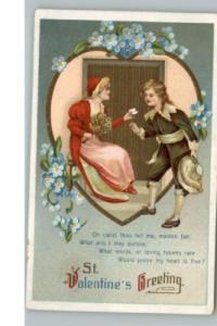 VALENTINE Young Boy & Girl Heart Border c1910 Postcard