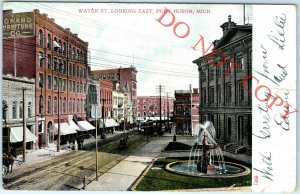 Pre-1907 Port Huron, MI Water Street East Litho Photo Downtown Main St Car A16