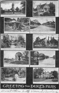 GREETINGS FROM DUKE'S PARK NEAR SOMERVILLE NEW JERSEY MULTI-VIEW POSTCARD 1906