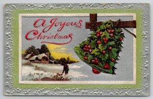 Joyous Christmas Holly Bell Winter Scene Postcard K45