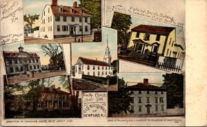 Postcard Multiple Views, Court House, Church in Newport, Rhode Island