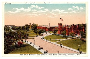 Antique Main Entrance and Campus, Ohio State University, Columbus, OH Postcard