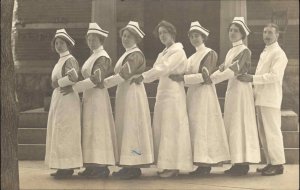 Group of Nurses & Doctor? Great Pose c1910 Real Photo Postcard