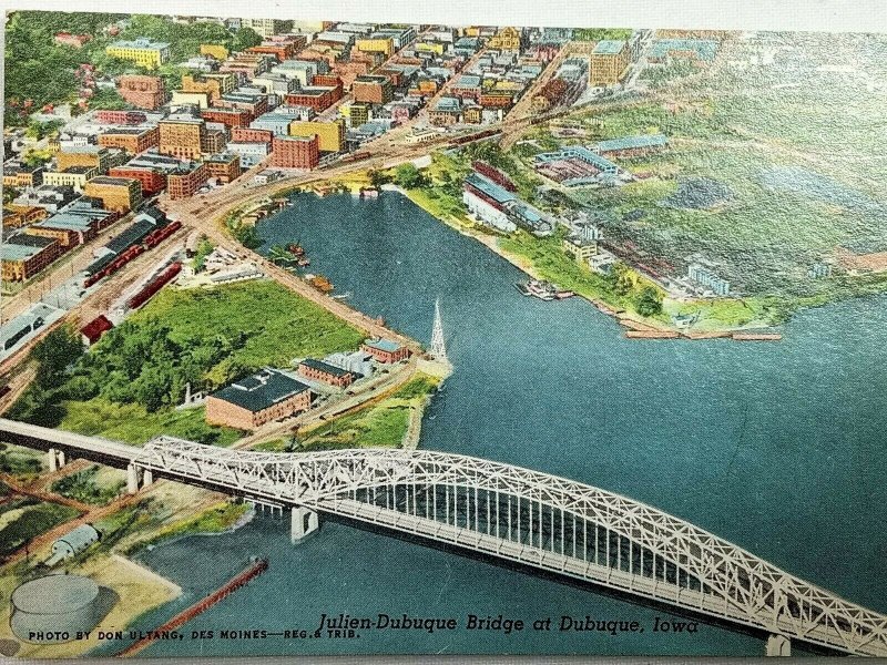 Vintage Postcard Julien Dubuque Bridge at Dubuque IO Iowa Pub. Norton News Agenc