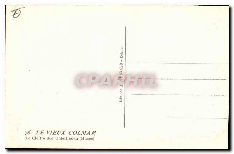 Old Postcard Old Colmar Unterlinden Le Cloitre (Museum)