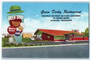 c1940's Green Derby Restaurant Roadside Jackson Mississippi MS Unposted Postcard