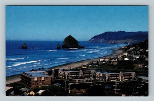 Tolovana Park OR, Oceanfront Inn, Haystack Rock, Beach, Chrome Oregon Postcard