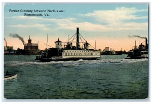 c1920s Ferries Crossing Between Norfolk And Portsmouth Virginia VA Boat Postcard