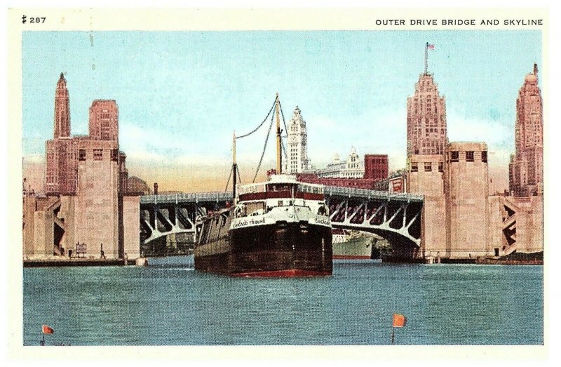 Externe Lecteur Pont & Chicago Skyline Lac Michigan Bateaux Carte Postale