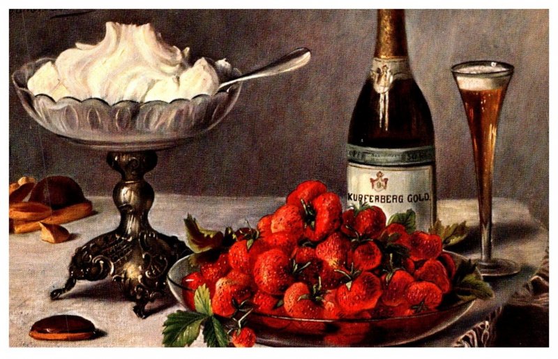 strawberries , whip cream, Champagne  , artist signed