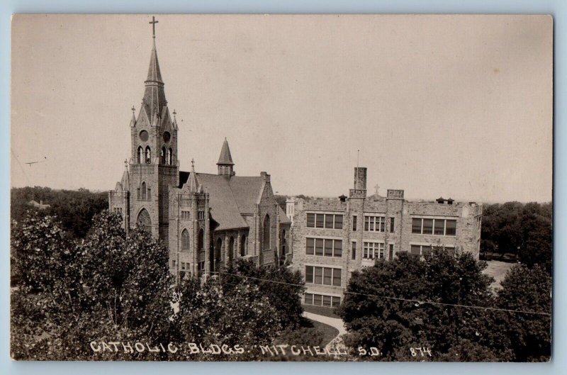 Mitchell South Dakota SD Postcard RPPC Photo Catholic Buildings View c1910's