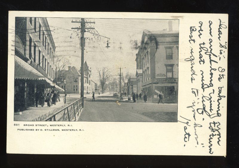 Westerly, Rhode Island/RI Postcard, Broad Street, Shopping Area, 1906!