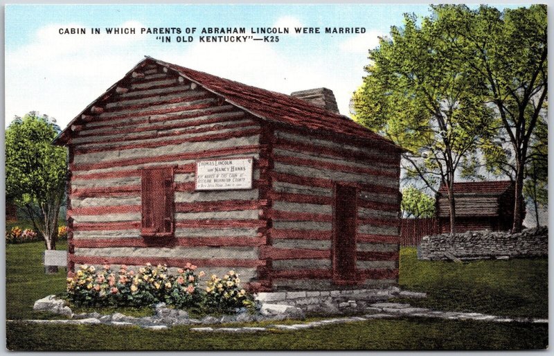 Cabin In Which Parents Of Abraham Lincoln were Married Old Kentucky Postcard
