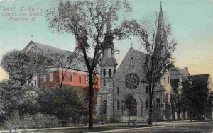 St Mary's Church & School Evanston Illinois 1911postcard
